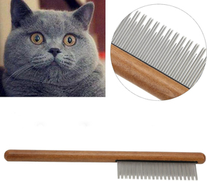 Peine para mascotas, mango de madera de una sola fila, material de acero inoxidable, peine para perros, peine esponjoso de dientes largos y cortos - Product Image 2