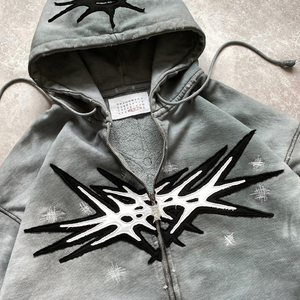 Sudadera con Capucha Vintage para Hombre, Lavada al Ácido, Desgastada, con Bloques de Color en Contraste y Apliques Bordados, Estilo Cuadrado para Invierno - Product Image 3