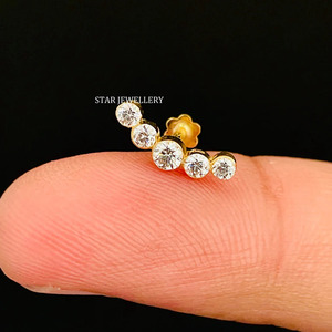 14K Solid <b>Gold</b> Invisible Set Five Natural Diamond <b>Rose</b> <b>Gold</b> & White <b>Gold</b> Climber <b>Stud</b> <b>Earrings</b> Fine Jewelry - Product Image 4