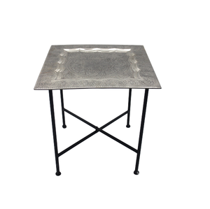 Mesa marroquí de hierro para decoración del hogar, mesa auxiliar antigua de níquel para muebles de jardín, personalizada, hecha a mano - Product Image 1