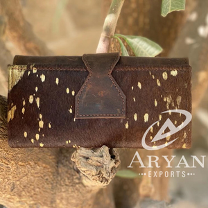 กระเป๋าสตางค์หนังแบบมีซิปสำหรับผู้หญิงกระเป๋าสตางค์แบบซ่อนทำด้วยมือแท้แบบใหม่กระเป๋าสตางค์หนังแบบพับสองชั้นกระเป๋าสตางค์ขนสัตว์โลหะแท้ - Product Image 1