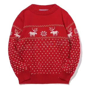 Sweater rajutan leher bulat rajut lengan panjang sweter natal pria desain baru populer