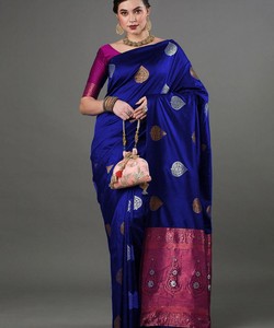 Party Wear Designer Embroidered Net Silk Flower Design Indian Ladies Wear Orange Color Saree With Blouse Piece Pearl Work Sari ApparelGarment - Product Image 2