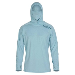 Maillot de pêche à capuche à manches longues pour hommes Chemises UV avec logo personnalisé en polyester UPF 50 à séchage rapide et respirant pour la chasse - Product Image 3