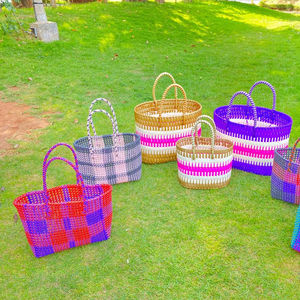 Sac à provisions en nylon réutilisable écologique avec fermeture à glissière RPET Sacs de plage en plastique recyclé tissé à la main fabriqués en Inde - Product Image 1