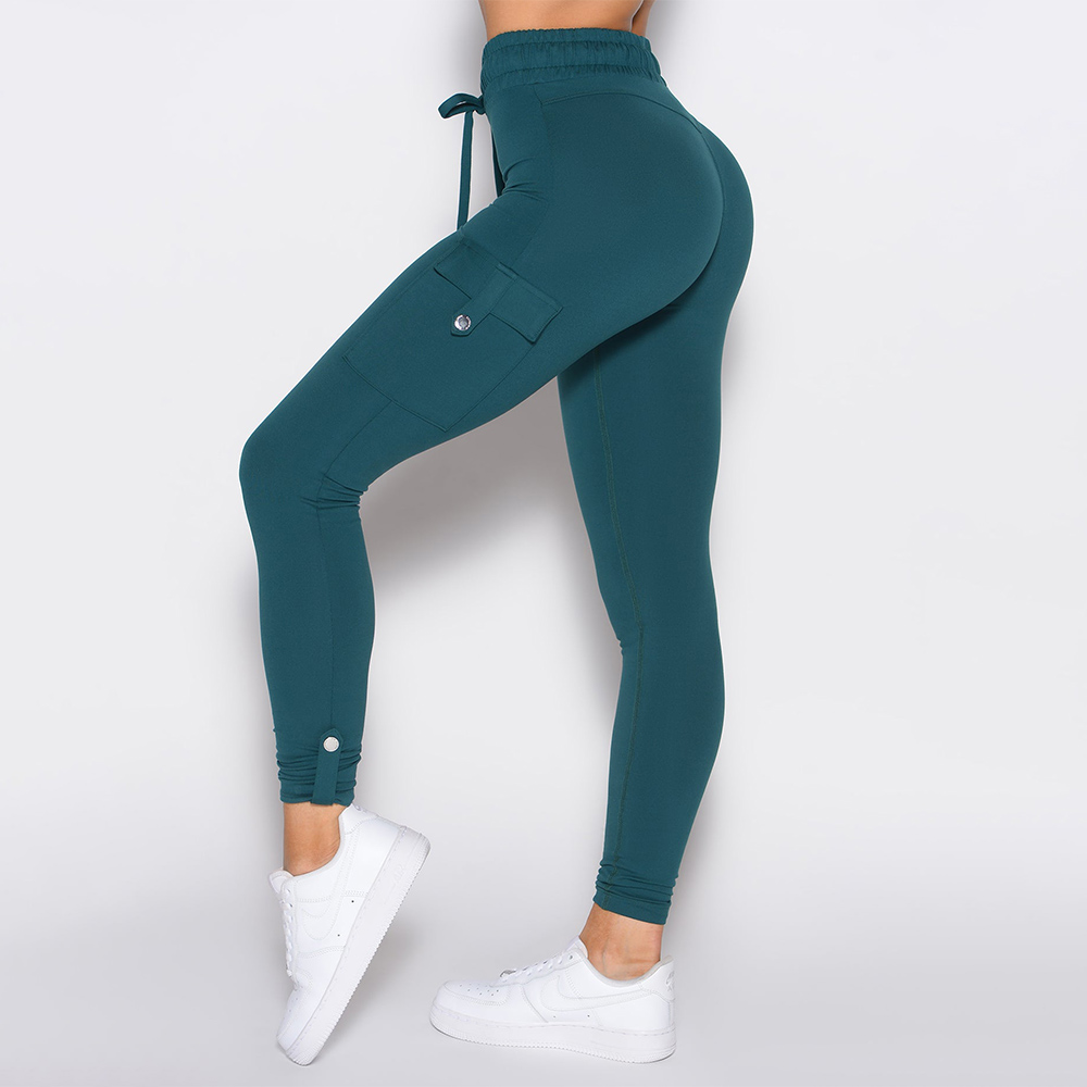 Latest Design Dark Sea Solid High Waist Eco-Friendly Quick Dry Lightweight Scrunch Butt Fashion Gym Leggings for Women Pockets