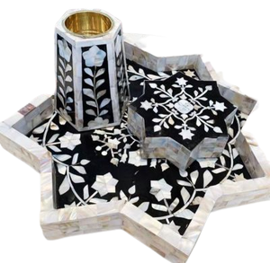 Ensemble de brûleurs d'encens en bois Pvt Ltd traditionnel Brûleur de bakhoor arabe électrique Ensemble cadeau Ramadan avec incrustation d'os pour une utilisation en intérieur - Product Image 5