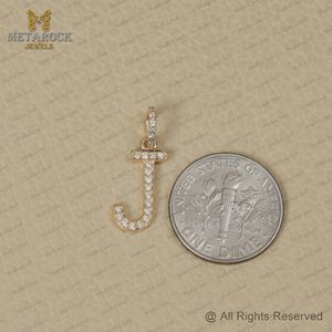 Pendentif initial en diamant véritable J, or massif 14 carats, breloque pour bijoux, cadeaux d'anniversaire, alphabets, bijoux en lettres, pendentif fait main - Product Image 4