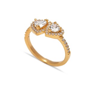 Anillo con Dos Corazones de Piedras CZ, Joyería Turca Hecha a Mano al por Mayor en Plata de Ley 925 - Product Image 2
