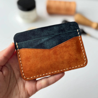 Dompet Kartu Kulit Asli Buatan Tangan dengan Tepi yang Dipoles, Dompet Tipis, Organizer, Tahan Lama, Gaya Vintage, Dapat Disesuaikan, dengan Ukiran Kustom
