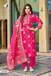 Soie russe de qualité supérieure avec pantalon Kurti de travail jacquard et fabricant et fournisseur Dupatta de l'Inde au taux le plus bas - Product Image 3