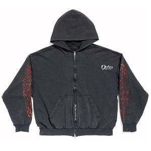 Trajes de sudor lavados con ácido personalizados de algodón grueso con cremallera completa Puff estampado ácido lavado chándales sudaderas con capucha y pantalones de chándal conjuntos para hombres - Product Image 3