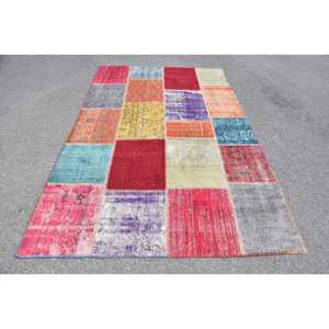 Patchwork Turkish Rug, 5.2x7.8 ft Vintage Rug, <b>Red</b> Patchwork <b>Wool</b> Rug - Product Image 1