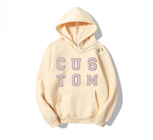 Sweat-shirts à capuche surdimensionnés en molleton épais 100% coton avec patch en chenille brodé avec logo personnalisé OEM - Product Image 3