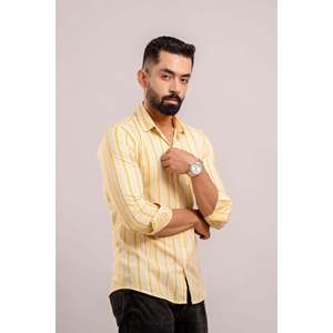 Camisa de Vestir Casual para Hombre, 100% Algodón, Estampada con Rayas Amarillas, Popelina Tejida, Mangas Largas, Transpirable, Talla 6XL, para Otoño y Oficina - Product Image 4