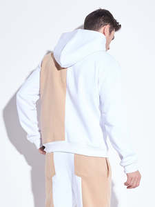 Sweat à capuche cousu coupe blanche et beige | Tissu éponge 100% coton de haute qualité | Coupe oversize unisexe côtelée manchette et ourlet Boxy Fit - Product Image 3