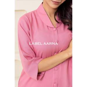 Ensemble coordonné à col châle en viscose rose uni pour femme - Product Image 5