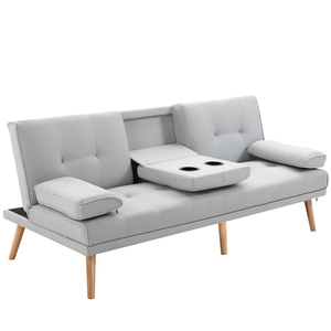 HOMCOM Sofá cama reclinable gris de 3 plazas de estilo escandinavo con mesa de hojas caídas 181x77x88 cm - Product Image 1