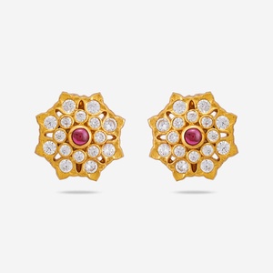 <b>Silver</b> Temple 14K/18K Gold Plated <b>Stud</b> and Hoop Earrings Cute Trendy Flower Design with Diamond Main Material Rose Gold - Product Image 1