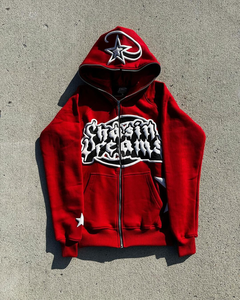 Hoodies Hommes 100% Coton Streetwear 3D Puff Print Surdimensionné Manches Raglan Satin Doublé Full Face Zip-up Brodé Hiver - Product Image 3