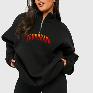 Personalización Low Moq Sudadera para mujer Quarter Zip up Collar holgado Drop Shoulder cómodo Pullover Hoodie Sweat - Product Image 4