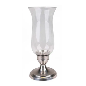 <b>Silver</b> Finished Hurricane Aluminum Cast <b>Silver</b> Plated Metal & Glass Hurricane Candle Holder Handmade Decorative Metal - Product Image 1