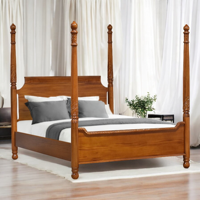 Base de Cama de Madera de Teca Sólida con Cuatro Postes, Diseño Tradicional Tallado a Mano, Ecológica, Duradera y Suave, Tamaño California King/Queen/King