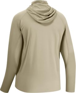 UPF 50 Unisex Men Women Long Sleeve Light Khaki <b>Fishing</b> Shirt with <b>Mask</b> UV Neck Gaiter Hoodie 100% Polyester - Product Image 3