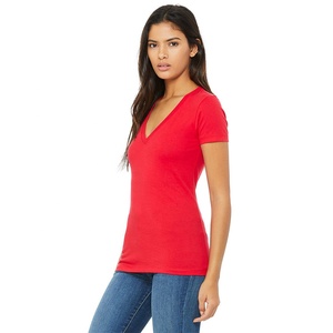 2023 New Arrival Customized Women Jersey Deep v Neck Tee Modern Feminine Fit Deep V-neck t Shirt - Product Image 6
