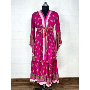Vintage Silk Sari <b>Robe</b> Recycled Boho House Kimono Dressing Gown Paisley Print <b>Beach</b> Coverup Anniversary Gift for Bridesmaids - Product Image 1
