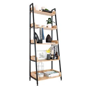 CASAN 60x36x160cm KS68093 Trapezoid 5-Tier Shelf Rubber Wood Standing Type for Living Room Storage-Bags Tools - Product Image 1