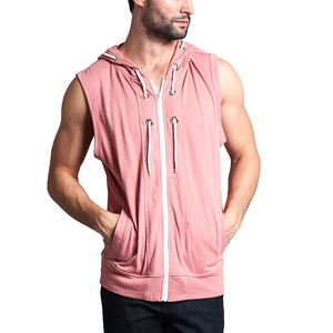 100% Cotton <b>Men's</b> <b>Hoodie</b> Without Sleeve Plain Logo Custom Gym <b>Sleeveless</b> Zipper <b>Hoodie</b> Breathable Drawstring Vest with Pockets - Product Image 1