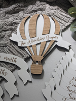 Cadre photo en bois personnalisable avec lettres en relief, thème montgolfière, pour marquer les étapes mensuelles de bébé
