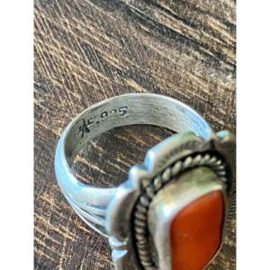 Navajo Handmade <b>Opal</b> <b>Ring</b> Size 6.25-Sterling Silver & Coral Inlay Boho Everyday Wear - Product Image 5