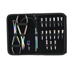 Kit d'outils pour extensions de cheveux, pinces à micro-anneaux colorées, aiguille à boucle, anneaux d'extension et pinces à sectionner antidérapantes en bec de canard - Product Image 1