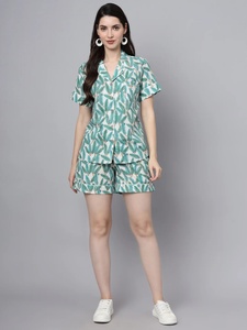 Conjunto de Pijama Étnico de Invierno, Informal, de Algodón, con Estampado Floral, Manga Corta, Cuello en V, Transpirable, Suave, de Secado Rápido, con Botones y Pantalones, ODM - Product Image 6