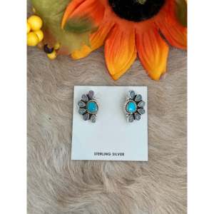 Southwest Handmade Multi Stone <b>Sterling</b> <b>Silver</b> Flower <b>Stud</b> <b>Earrings</b> - Product Image 1