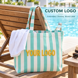 Bolsa de Lona Personalizada con Rayas, Ligera, Gran Capacidad, Bolso de Mano y Hombro Portátil para Mujer - Product Image 2