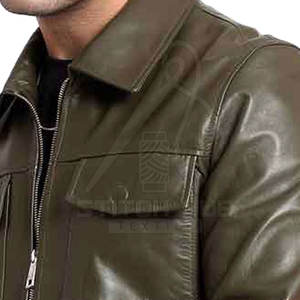 Meilleure vente Veste en cuir imperméable coupe-vent pour homme Style High Street Col montant Conception en peau de vache Personnalisable Séchage rapide - Product Image 5