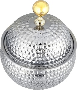 Plat de service chaud au design tendance de haute qualité avec coute brillant argenté fini avec une casserole à bouton et un plat à utiliser pour la fête de mariage - Product Image 2