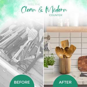 Porte-ustensile de cuisine en bambou Caddy 6 "x 4 1/2" (Acacia ovale) Décoration Porte-fleur sec - Product Image 2