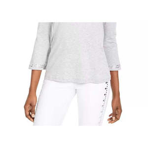 For Michael Kors Women's Casual Petite <b>Small</b> <b>Bell</b> Sleeve Top Grey with Embellished Knitted Fabric - Product Image 3