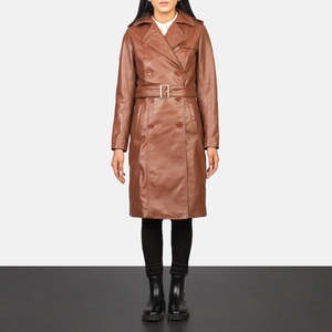 Alice Brown Women's Double Breasted Leather Trench <b>Coat</b> Elegant Double-Breasted Design - Product Image 1