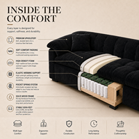 Canapé d'angle moderne noir en tissu texturé, deux places, avec accoudoirs capitonnés et coussin de siège rembourré en éponge, idéal pour appartement et hôtel