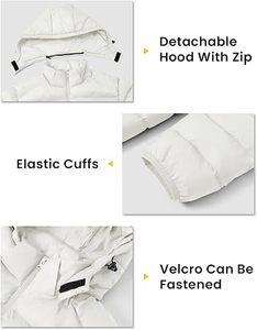 <b>Men's</b> <b>White</b> Hooded <b>Puffer</b> <b>Jacket</b> Lightweight Windproof Winter Casual Coat Regular Fit Zipper Closure Solid Color Polyester Shell - Product Image 3