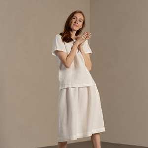 Vestido de tubo elegante de verano 2024 para mujer, algodón de alta calidad, lino, longitud Maxi, tejido en la espalda, lazo bordado, lavable Natural - Product Image 6