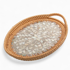 ถาดหวายรูปไข่ตกแต่งลายมุก สำหรับขายส่งจำนวนมากเพื่อการส่งออก สำหรับโรงแรม ร้านอาหาร และธุรกิจจัดเลี้ยง - Product Image 1