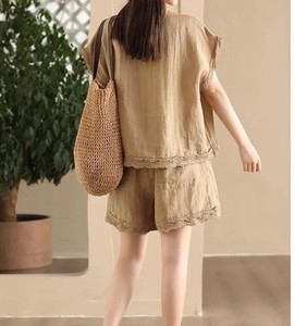 Verano de alta calidad, venta al por mayor, pantalones cortos, camisa, diseño personalizado, conjunto de 2 piezas, conjuntos de mujer transpirables de algodón 100% para mujer - Product Image 4