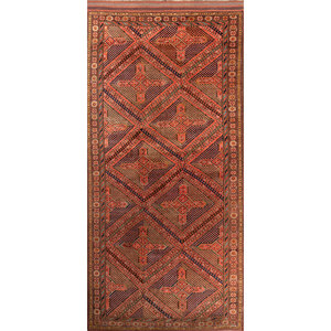 Kiaan Hand Knotted Wool Rugs <b>Red</b> Orange Geometric Abstract Kilim for Teen for Home Entryway Hallway-Paem-157 9x12 Rectangle - Product Image 1