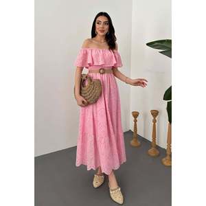 Pink Off-Shoulder Broderie Anglaise <b>Dress</b> - Pink - Product Image 1